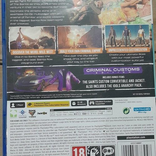 Saints Row Criminal Customs Edition PS5 game like new