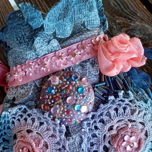 Handmade Lace Painted Blue and Pink Bracelet Cuff New