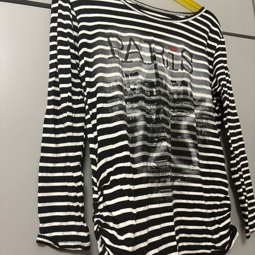 Women's Long Sleeve Striped Blouse Like New with “Paris” Print