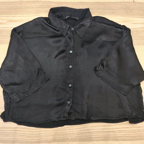 ZARA Black Satin Cropped Shirt XS Wide Fit Like New