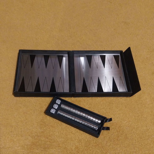 Magnetic backgammon in leather case new, 13x12.5 cm