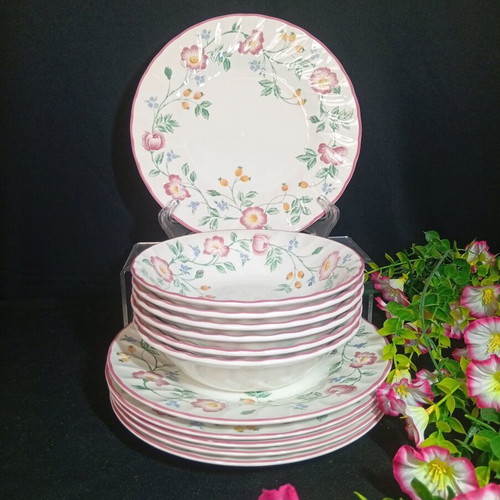 Churchill Briar Rose 12-Piece Fine English Porcelain Dinnerware Set