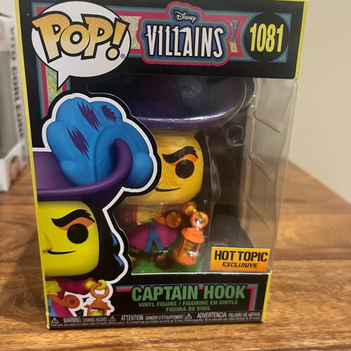 Funko Pop! Disney Captain Hook Black Light 1081 new with Hot Topic sticker