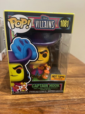 Funko Pop! Disney Captain Hook Black Light 1081 new with Hot Topic sticker