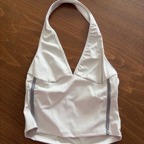 Shein White Halter Neck Crop Top with Gray Zipper Accents like new