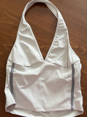 Shein White Halter Neck Crop Top with Gray Zipper Accents like new