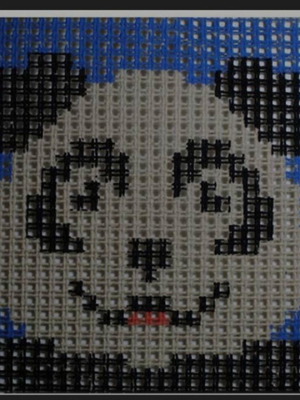 Panda embroidery kit on thick Smyrna canvas