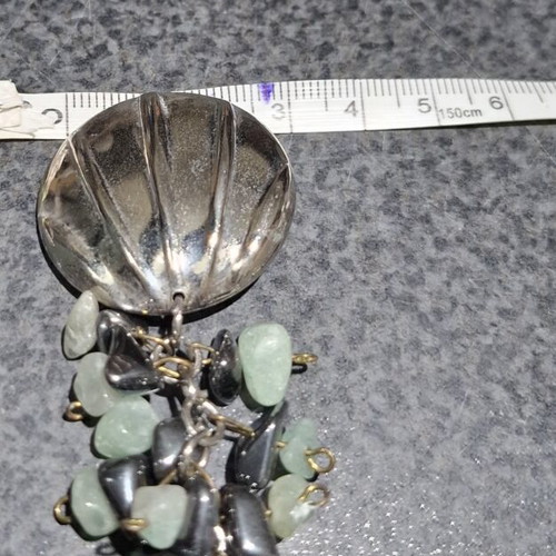 Vintage statement clip-on earrings with shell and semiprecious stones