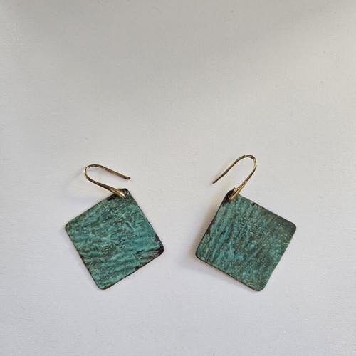 Handmade square turquoise dangle earrings used, boho style