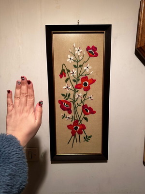Embroidered framed textile used, relatively large size