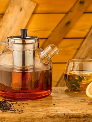 Glass teapot 2000 ml new, borosilicate glass with filter