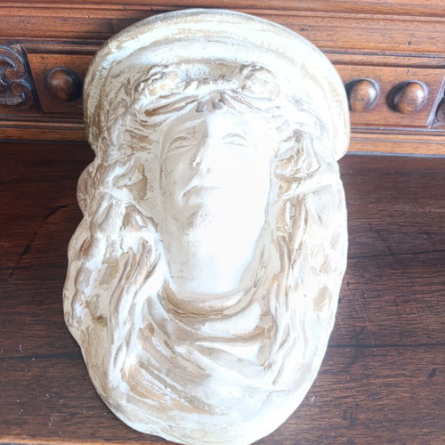 Vintage Art Nouveau wall corbel shelf with female figure