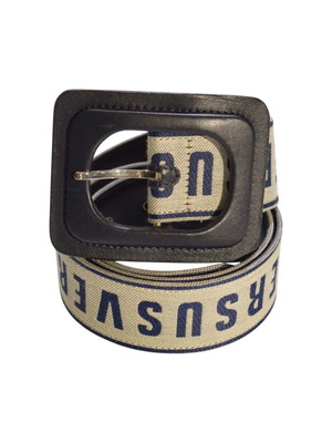 Versus Versace belt used, beige and blue fabric with leather 95