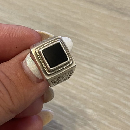 Silver 925 ring with black onyx stone, used, size 52