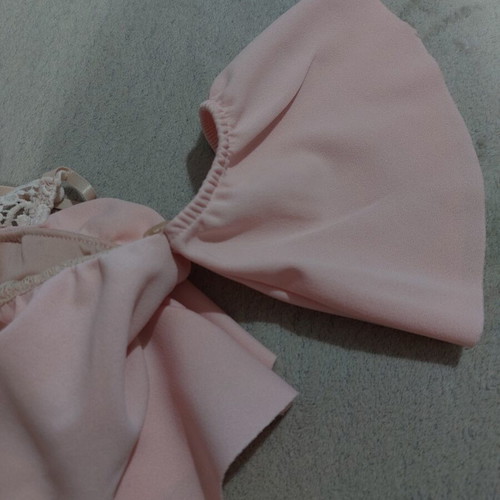 Romantic pink one-piece shorts like new with lace and ruffles