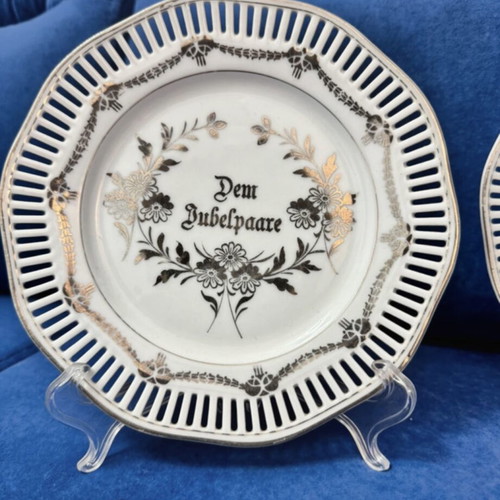 Decorative porcelain plates set used, German, 3 pieces