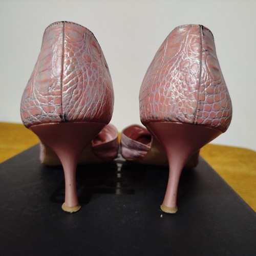 Mortoglou pointed pumps used, pink-silver snake pattern, size 40