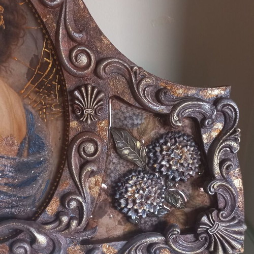 Vintage tabletop frame Blue Hortensia with glass coating 39×26 cm