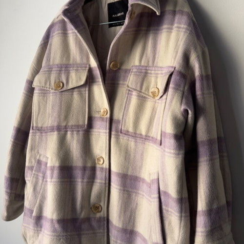 Pull&Bear plaid overshirt jacket in purple-beige shades like new