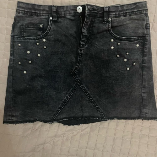 Tom Tailor black denim kids skirt like new with pearls size L