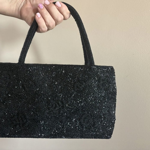 Handmade evening bag with black beads, like new