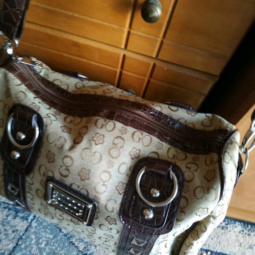 Shoulder bag used, beige and brown
