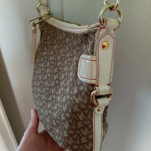 DKNY crossbody bag used, beige and brown with leather strap