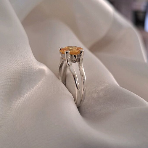 Silver ring 925 handmade with square citrine and zirconia stones, new