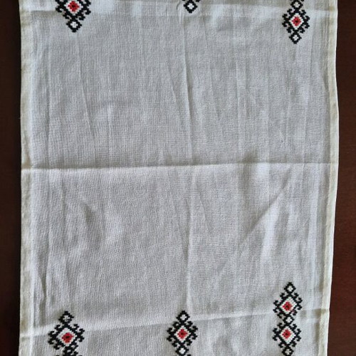 Set of 3 vintage embroidered handmade linens new with geometric patterns