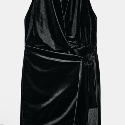 Zara short velvet dress new, black with fringes and back opening