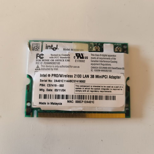 Intel PRO/Wireless 2100 Mini PCI Wi-Fi Card like new, vintage
