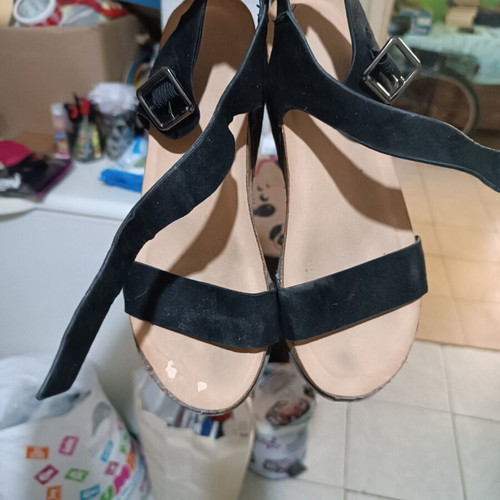 Women's black platform sandals size 38 used with cork sole