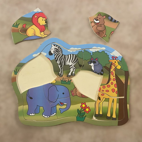 Wooden kids puzzle animals used