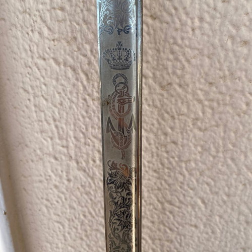 Royal Navy Sword with Leather Sheath, like new, WKC Solingen Germany