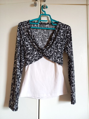 White Black Double Blouse like new, size S or M