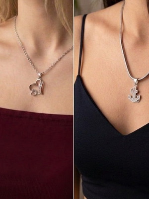 Silver 925 pendant with zircon heart and anchor