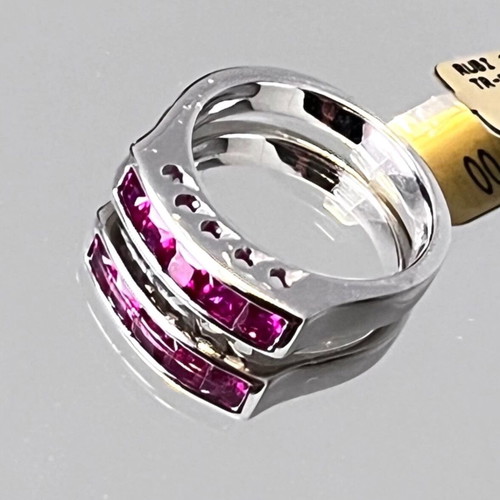 18K White Gold Half Band Ring with Princess Cut Rubies like new
