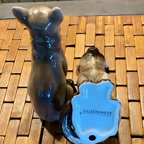 Paired porcelain Siamese cat figurines like new, Germany 70s