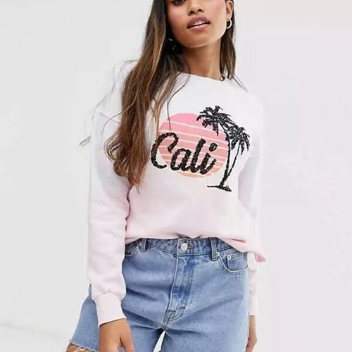River Island Cali sweatshirt ombre with sequins and palm trees new Large