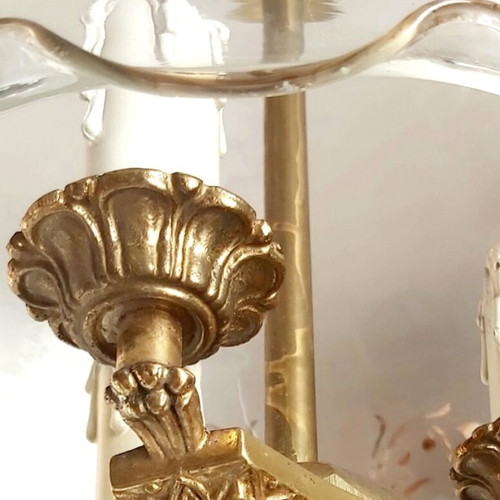Vintage 1970 3-light ceiling lamps like new with frosted glass and brass details