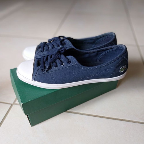 Lacoste sneakers like new, navy blue and white, size 38