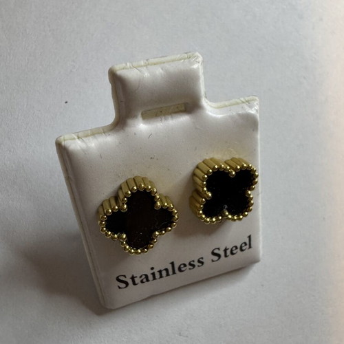 Stainless steel earrings, black and gold