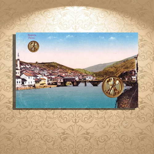 Ta Velesa chromolithograph postcard used, 1918, North Macedonia