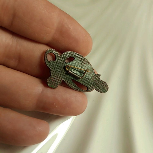 Embossed Pin Chinese Flying Goddess vintage copper color like new