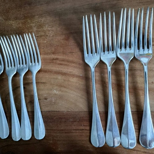Silver-plated forks and spoons used, set of 14, vintage design