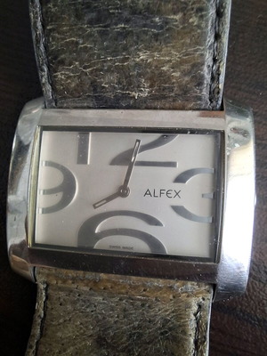 Alfex Swiss-Made watch used, silver, leather strap