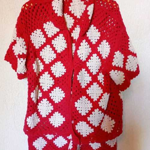 Zara Crocket set knit polo and shorts red with white, like new