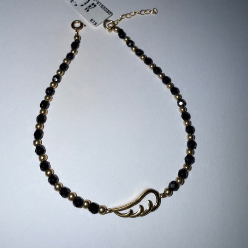 Silver 925 bracelet with feather, black agates and beads, new