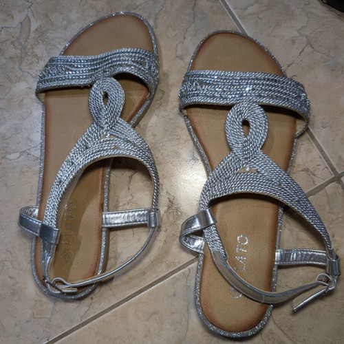 Silver flat sandals with rhinestones size 38 new