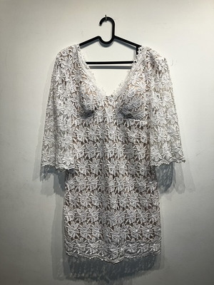 Tassos Mitropoulos dress new, lace guipure, size L, white cotton
